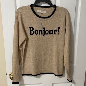 LOFT Beige Sweater with 'Bonjour!' Text